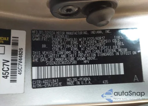 2006 Toyota Sienna Xle из США, поврежденный, VIN 5TDZA22C36S557580